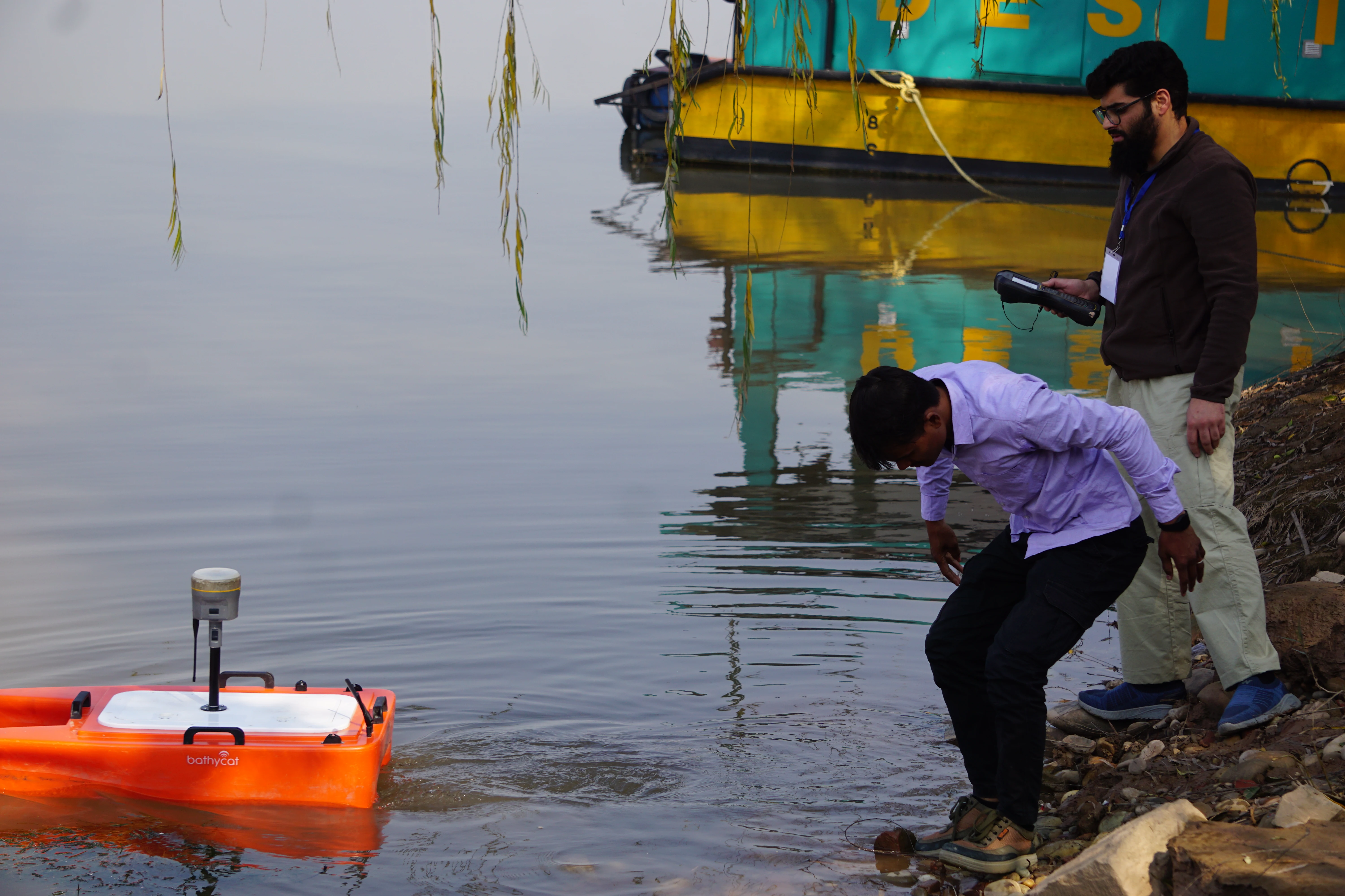 Team fieldwork near water body